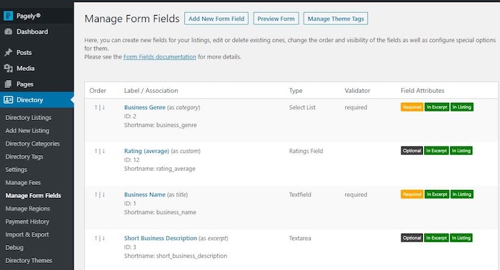 manage directory form fields