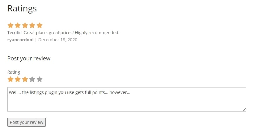 star ratings WordPress directory