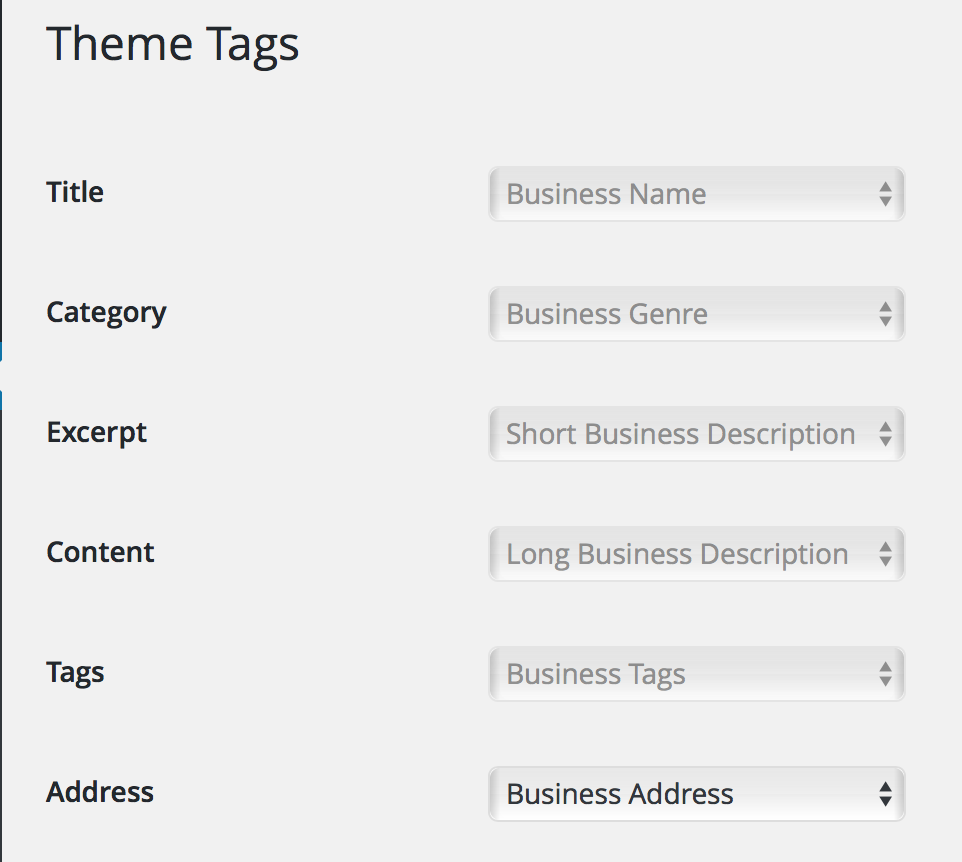 Mapping theme tags to fields